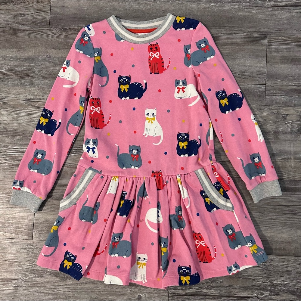 Mini Boden Pink Cat Print Sweatshirt Dress